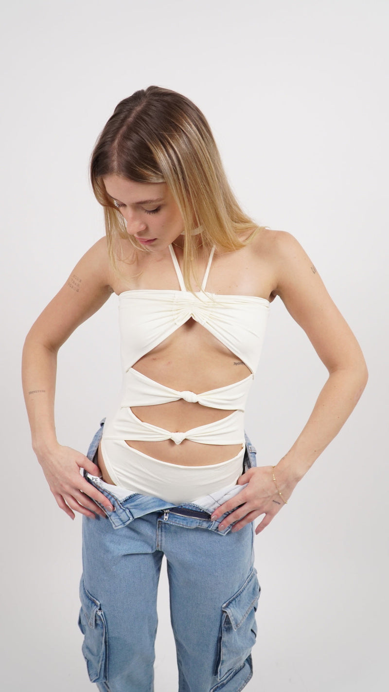 Body feminino poliamida off-white Malu